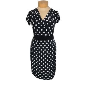 Maurices Womens Large Black White Polka Dot Dress Short Sleeve Elastic Waist